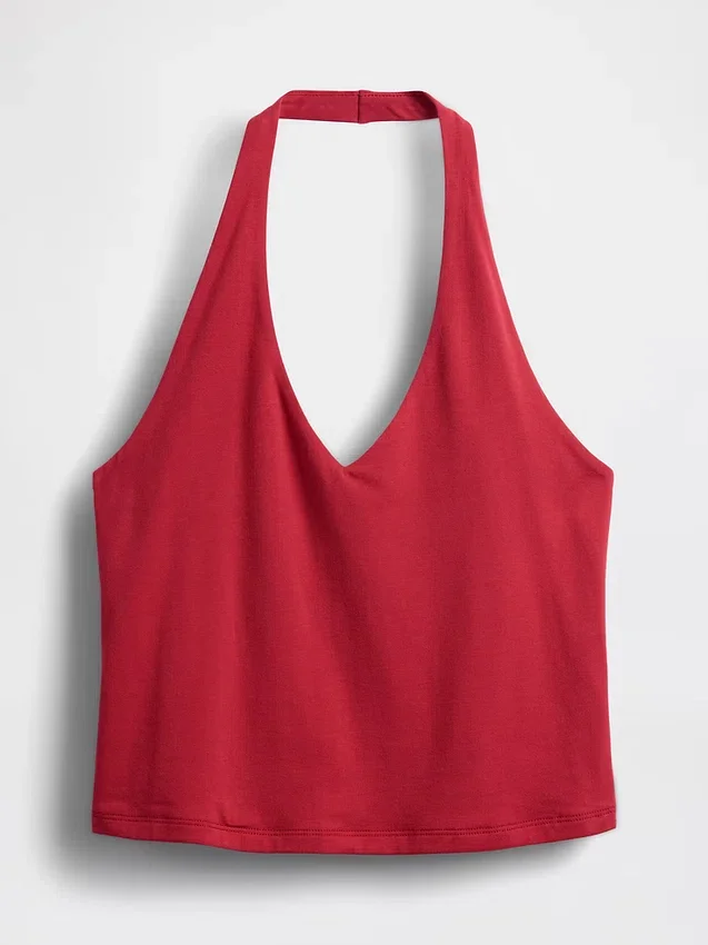 Eng anliegendes, kurzes Neckholder-Oberteil