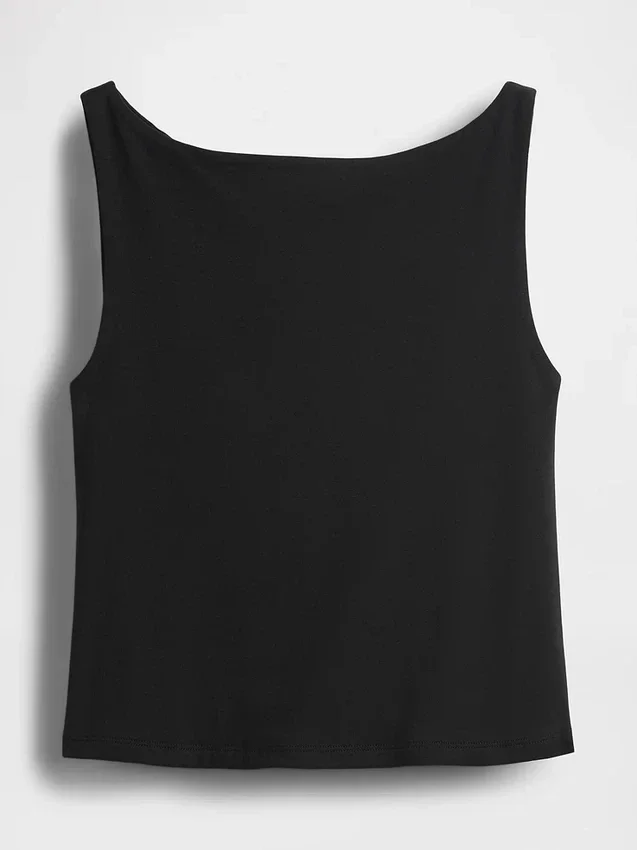 Eng gestricktes Jersey-Oberteil mit U-Boot-Ausschnitt