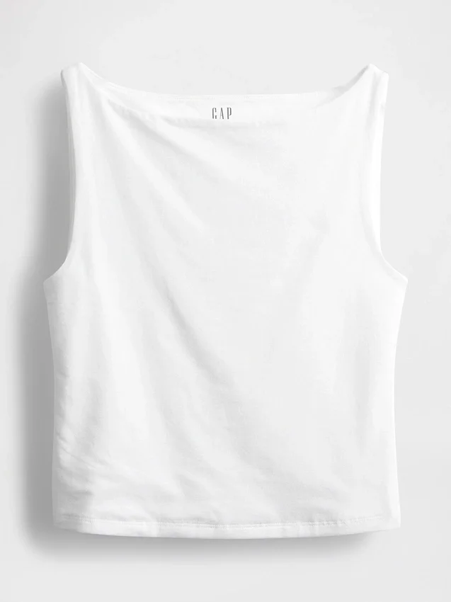 Eng gestricktes Jersey-Oberteil mit U-Boot-Ausschnitt