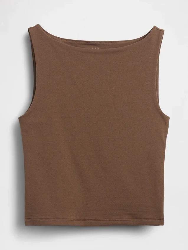 Eng gestricktes Jersey-Oberteil mit U-Boot-Ausschnitt
