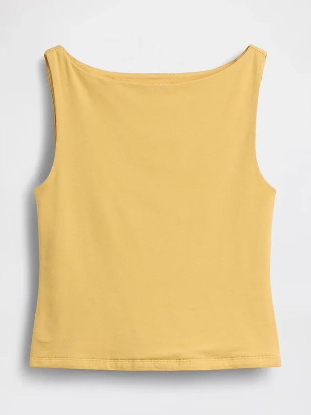 Eng gestricktes Jersey-Oberteil mit U-Boot-Ausschnitt