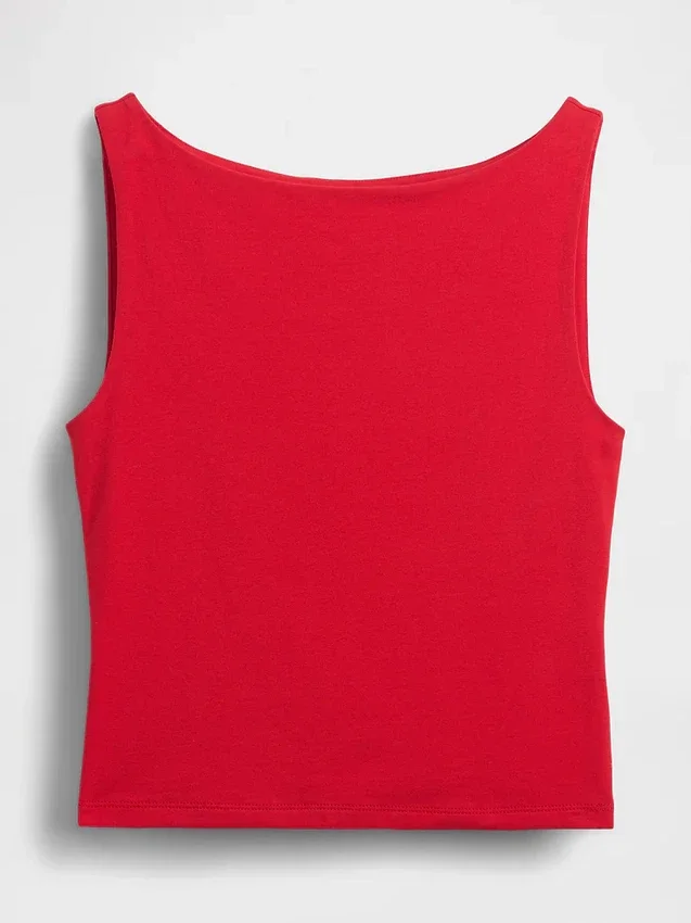 Eng gestricktes Jersey-Oberteil mit U-Boot-Ausschnitt