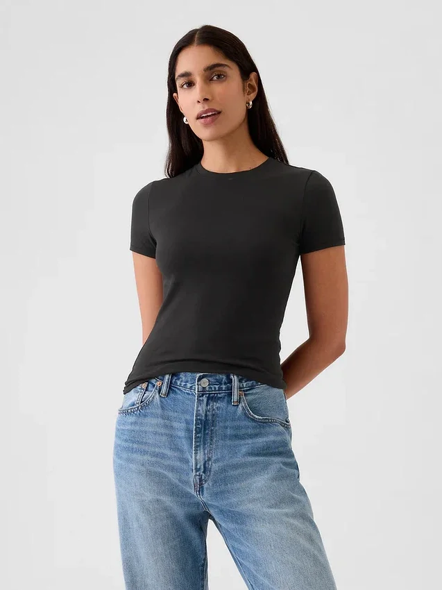 Engmaschiges Jersey-T-Shirt