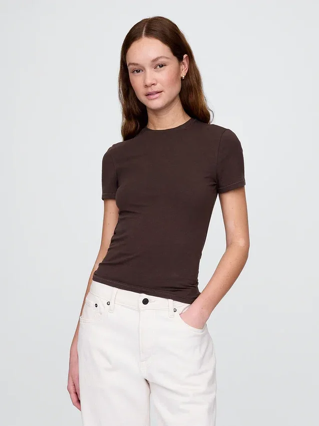Engmaschiges Jersey-T-Shirt