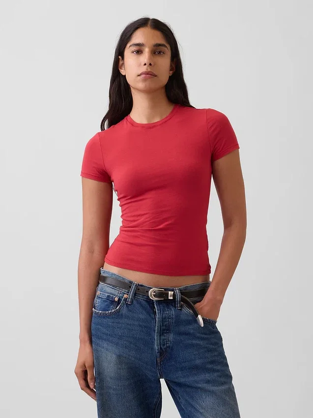 Engmaschiges Jersey-T-Shirt