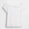 Engmaschiges Jersey-T-Shirt im Off-Shoulder-Crop-Stil
