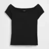 Engmaschiges Jersey-T-Shirt im Off-Shoulder-Crop-Stil