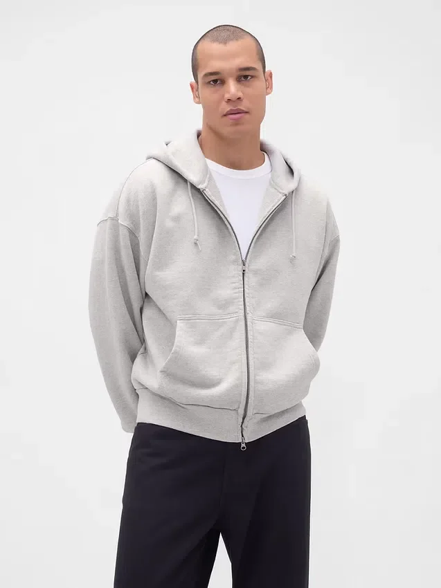 Extra schwerer French-Terry-Kapuzenpullover mit Reißverschluss für Erwachsene