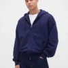 Extra schwerer French-Terry-Kapuzenpullover mit Reißverschluss für Erwachsene