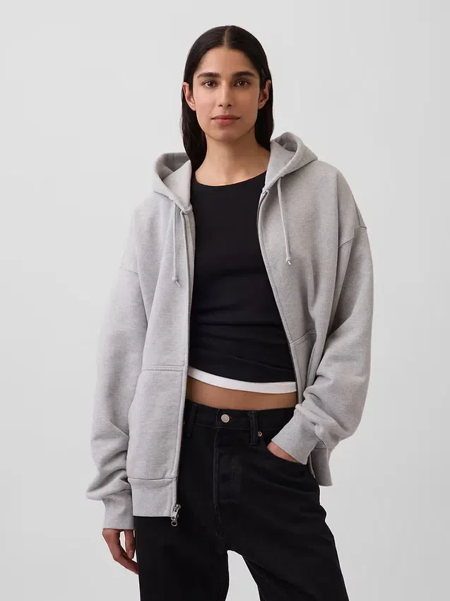 Extra schwerer French-Terry-Kapuzenpullover mit Reißverschluss für Erwachsene