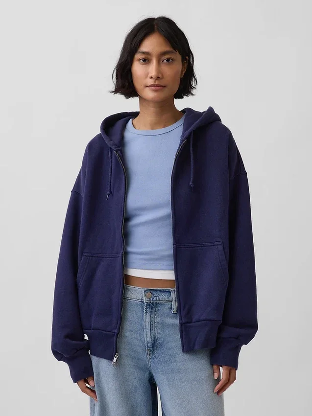 Extra schwerer French-Terry-Kapuzenpullover mit Reißverschluss für Erwachsene