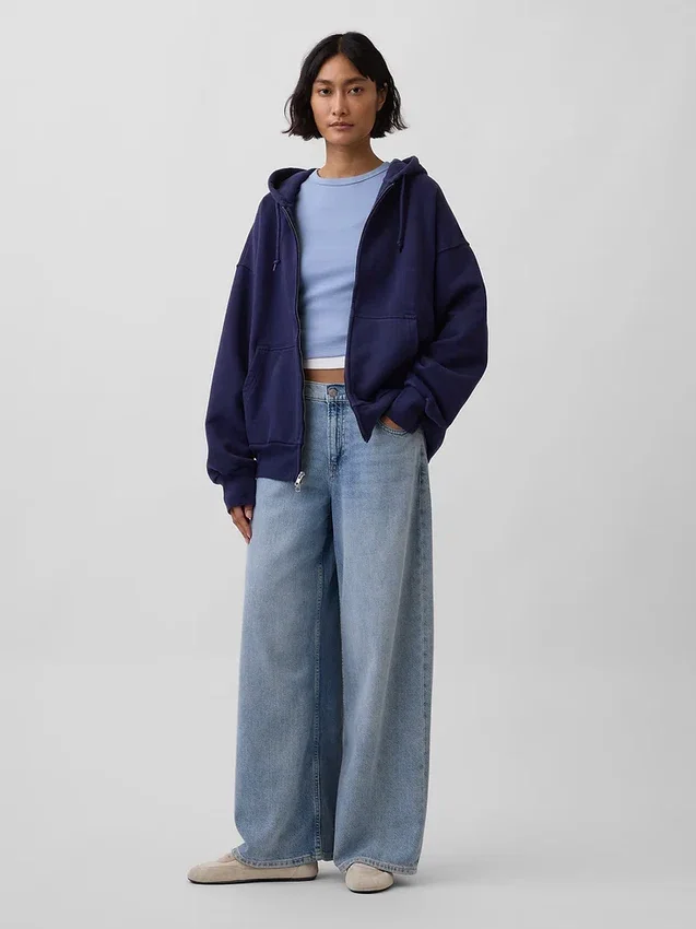 Extra schwerer French-Terry-Kapuzenpullover mit Reißverschluss für Erwachsene