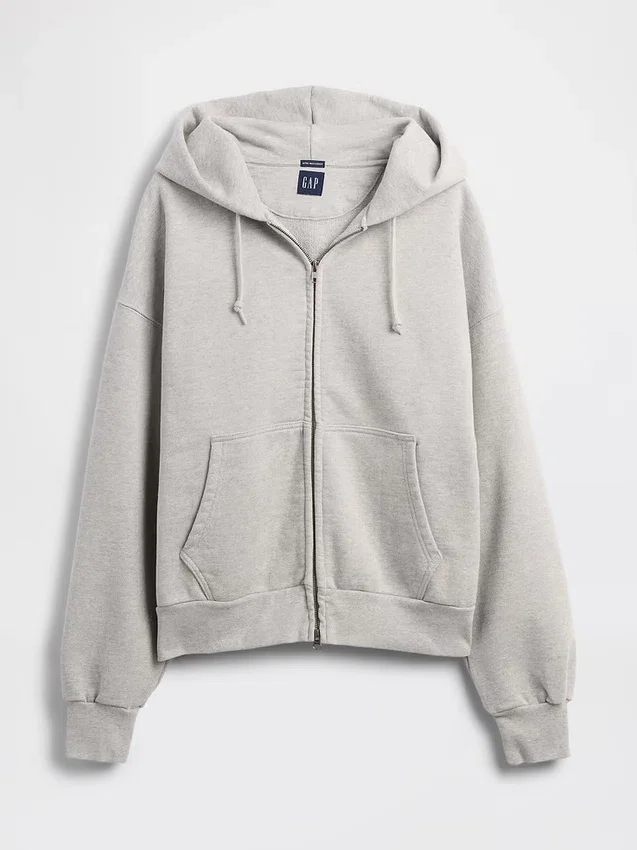 Extra schwerer French-Terry-Kapuzenpullover mit Reißverschluss für Erwachsene