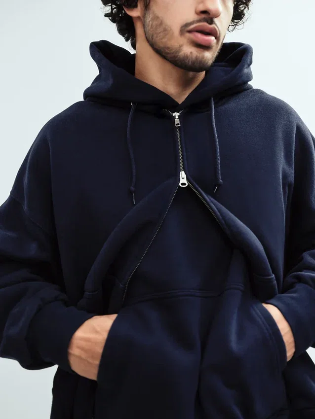 Extra schwerer French-Terry-Kapuzenpullover mit Reißverschluss für Erwachsene