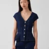 Figurbetontes Denim-Oberteil mit Flügelärmeln und Schößchen