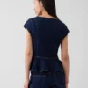 Figurbetontes Denim-Oberteil mit Flügelärmeln und Schößchen