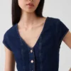 Figurbetontes Denim-Oberteil mit Flügelärmeln und Schößchen