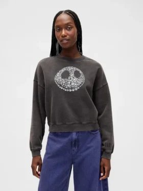 GAP × Disney „Tim Burtons The Nightmare Before Christmas“ – Schweres Sweatshirt mit Totenkopf-Motiv