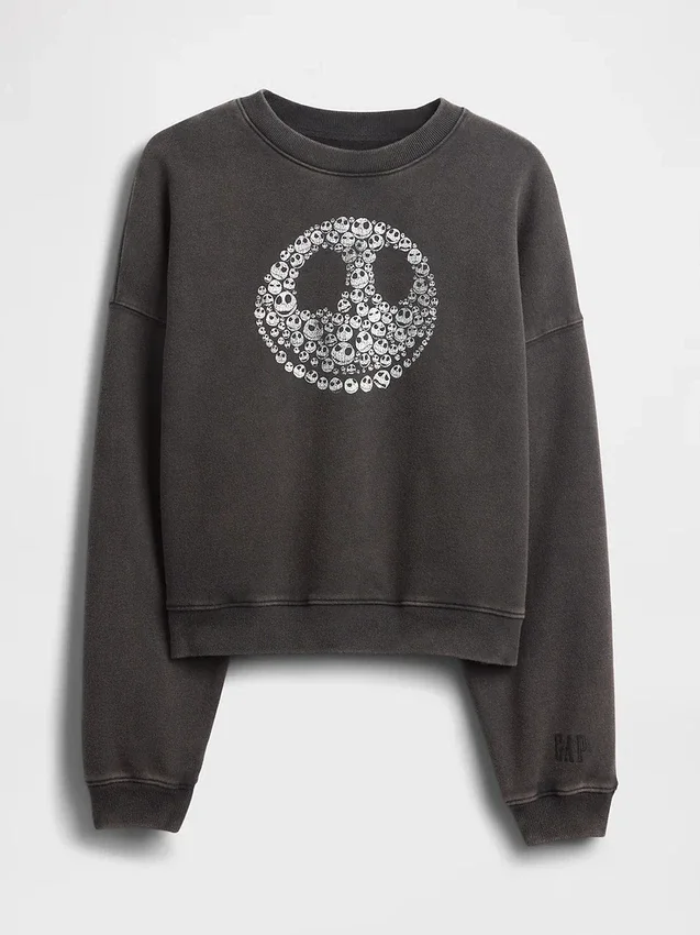GAP × Disney „Tim Burtons The Nightmare Before Christmas“ – Schweres Sweatshirt mit Totenkopf-Motiv
