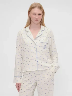 GAP × Summer Fridays Pyjama-Hemd aus Flanell mit Punktmuster in lockerer Passform