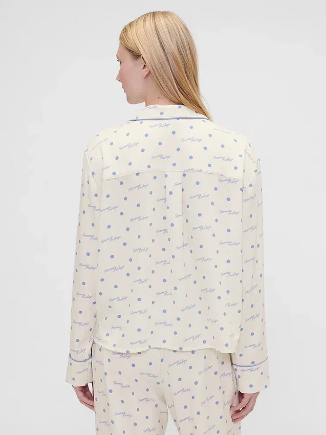 GAP × Summer Fridays Pyjama-Hemd aus Flanell mit Punktmuster in lockerer Passform