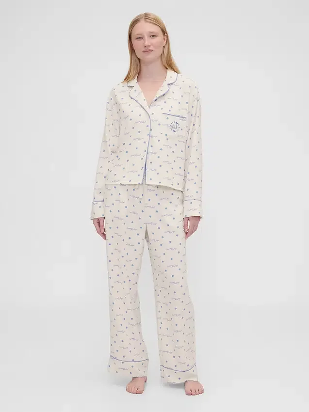GAP × Summer Fridays Pyjama-Hemd aus Flanell mit Punktmuster in lockerer Passform