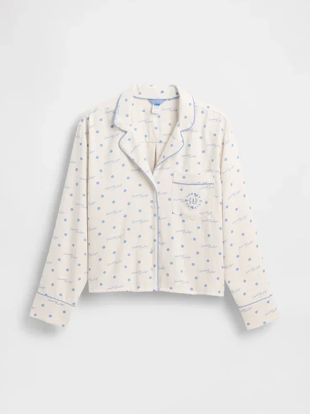 GAP × Summer Fridays Pyjama-Hemd aus Flanell mit Punktmuster in lockerer Passform