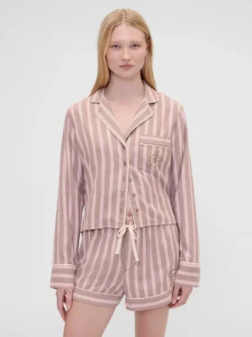 GAP × Summer Fridays Pyjama-Hemd aus Flanell mit Streifen in lockerer Passform