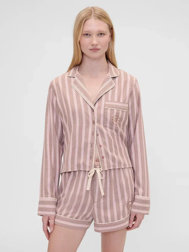 GAP × Summer Fridays Pyjama-Hemd aus Flanell mit Streifen in lockerer Passform