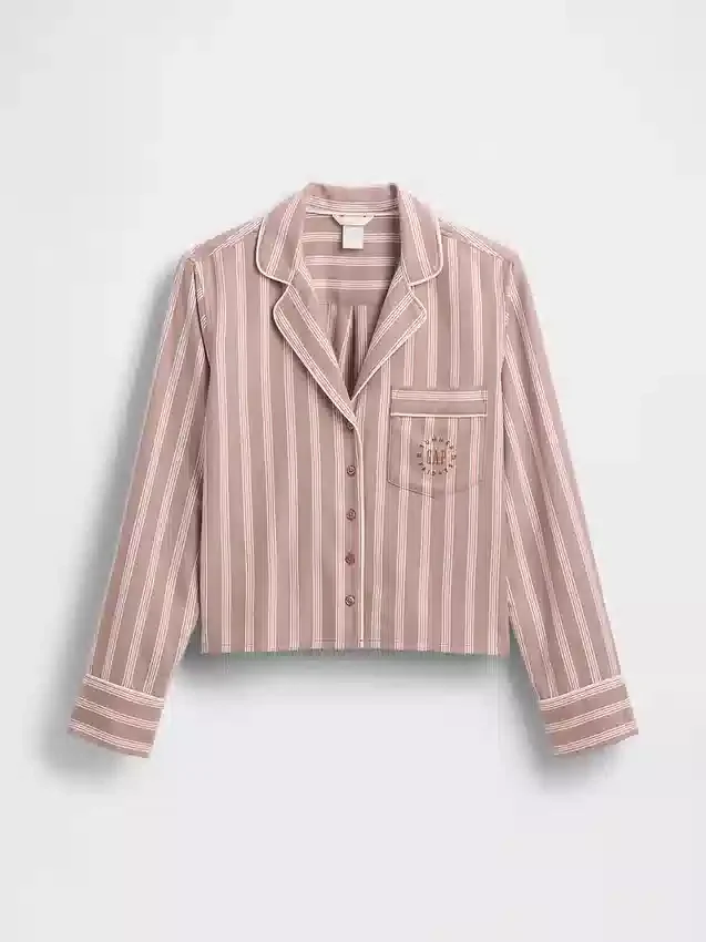 GAP × Summer Fridays Pyjama-Hemd aus Flanell mit Streifen in lockerer Passform