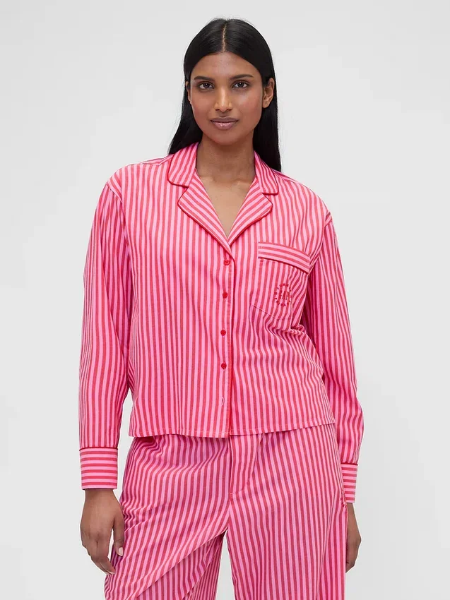 Gap × Summer Fridays Pyjama-Hemd aus Popeline mit Streifen in lockerer Passform