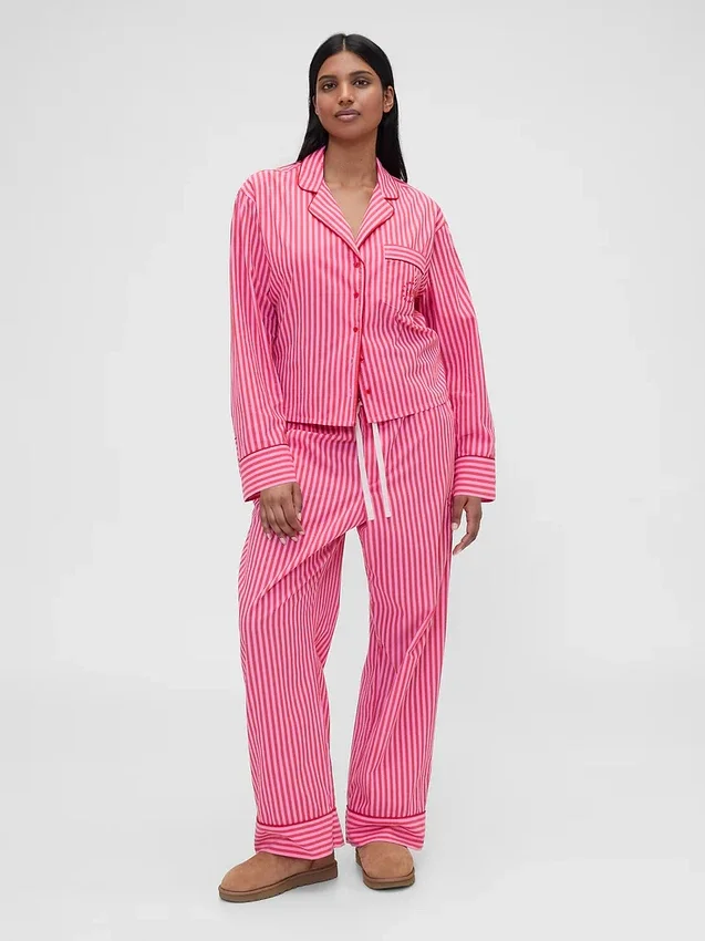 Gap × Summer Fridays Pyjama-Hemd aus Popeline mit Streifen in lockerer Passform