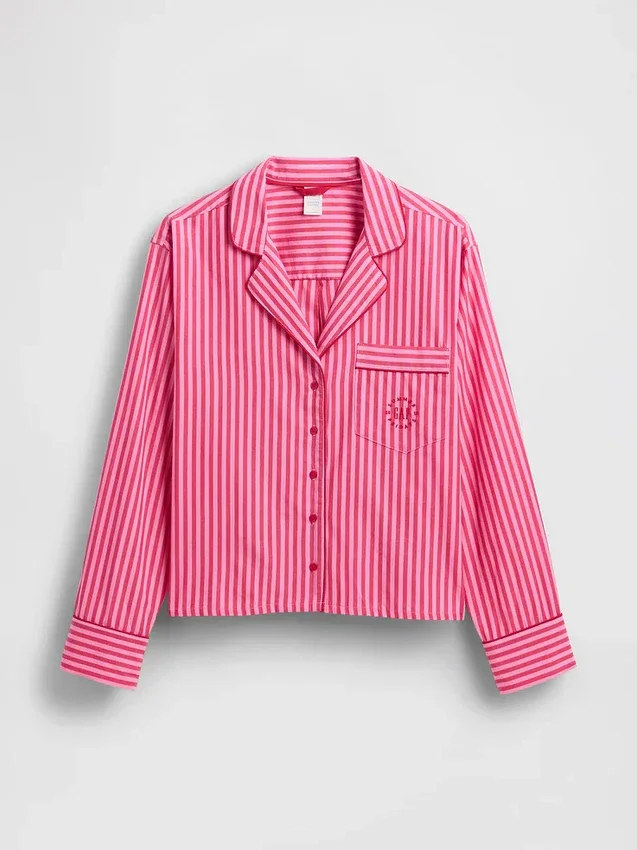 Gap × Summer Fridays Pyjama-Hemd aus Popeline mit Streifen in lockerer Passform