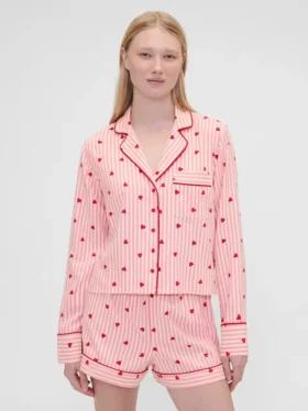 Gap × Summer Fridays Pyjamahemd aus Flanell mit Herzmuster in lockerer Passform