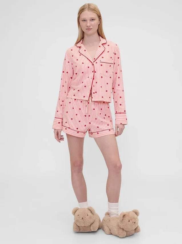 Gap × Summer Fridays Pyjamahemd aus Flanell mit Herzmuster in lockerer Passform