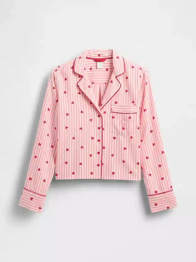 Gap × Summer Fridays Pyjamahemd aus Flanell mit Herzmuster in lockerer Passform