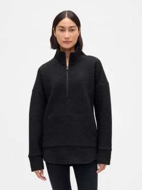 GapFit gesteppter Jacquard-Pullover mit halbem Reißverschluss