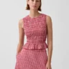 Gesmoktes Gingham-Peplum-Oberteil in verkürzter Länge