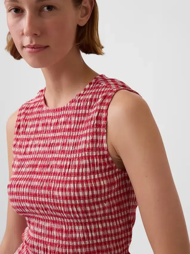 Gesmoktes Gingham-Peplum-Oberteil in verkürzter Länge