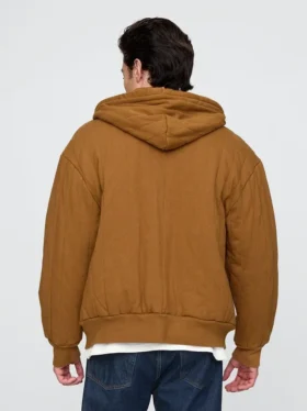Gesteppter Kapuzenpullover mit Reißverschluss und Waffelpiqué-Futter