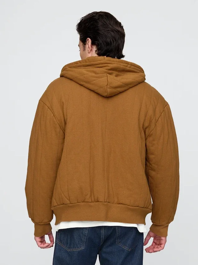 Gesteppter Kapuzenpullover mit Reißverschluss und Waffelpiqué-Futter