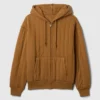 Gesteppter Kapuzenpullover mit Reißverschluss und Waffelpiqué-Futter