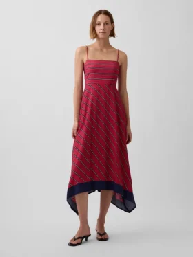 Gestreiftes Midi-Kleid im Taschentuch-Stil