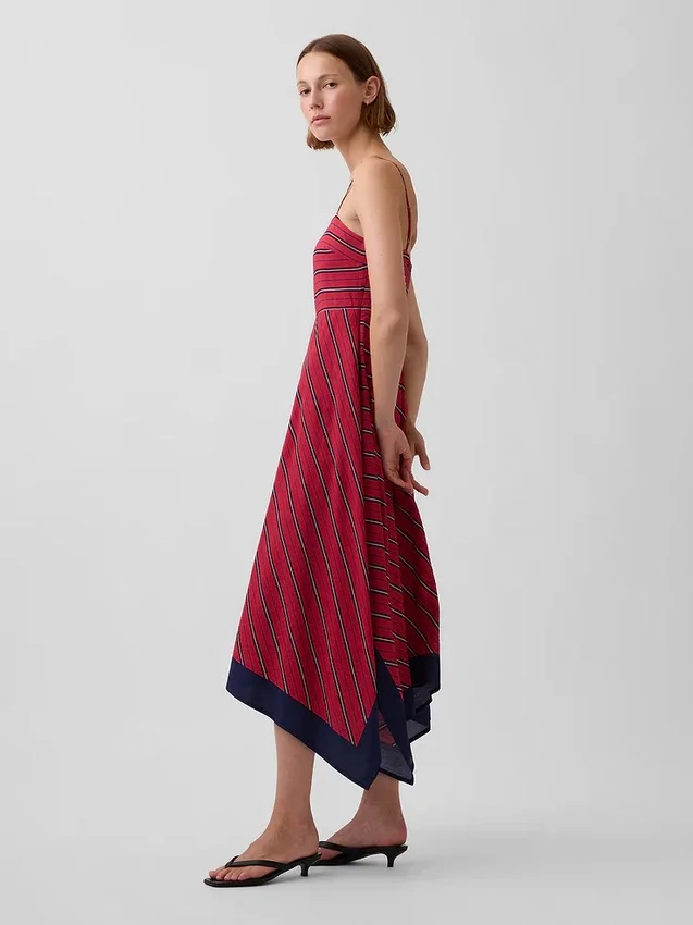 Gestreiftes Midi-Kleid im Taschentuch-Stil