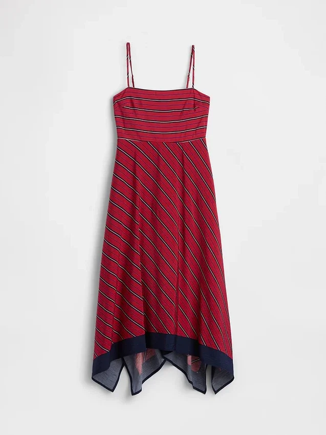Gestreiftes Midi-Kleid im Taschentuch-Stil