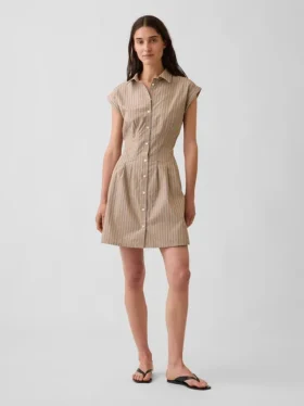 Gestreiftes Popeline-Minishirtkleid mit tailliertem Schnitt