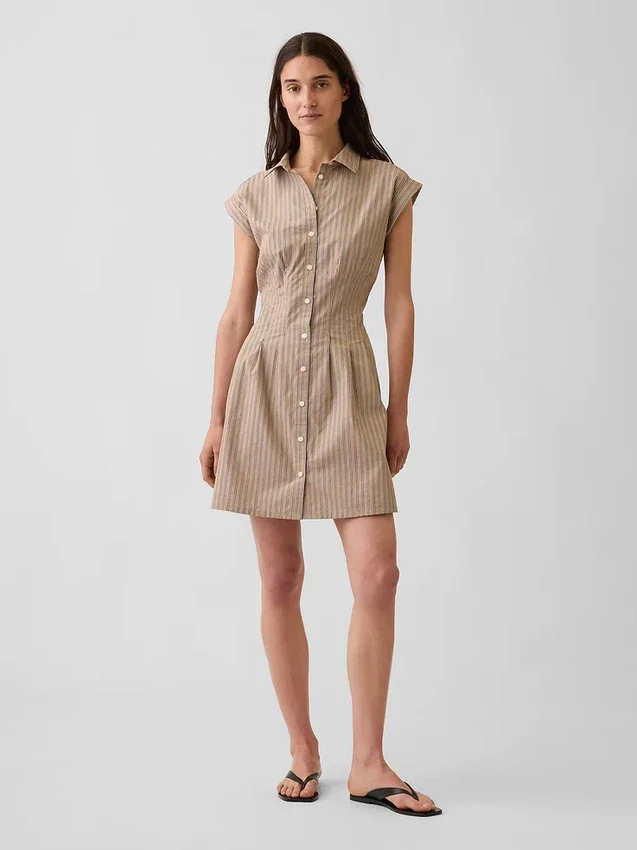 Gestreiftes Popeline-Minishirtkleid mit tailliertem Schnitt