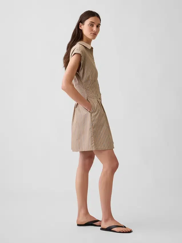 Gestreiftes Popeline-Minishirtkleid mit tailliertem Schnitt