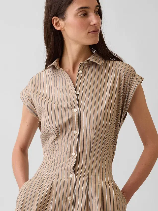 Gestreiftes Popeline-Minishirtkleid mit tailliertem Schnitt