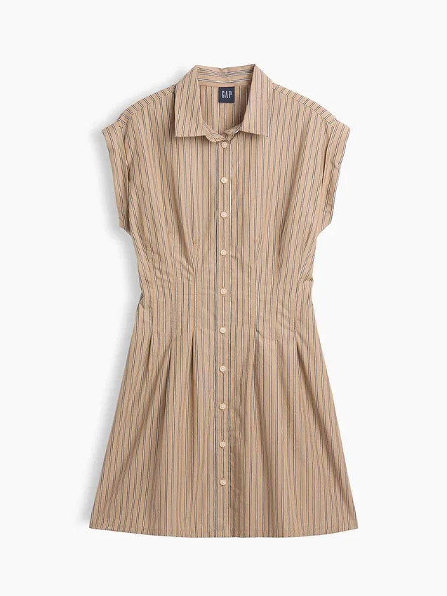 Gestreiftes Popeline-Minishirtkleid mit tailliertem Schnitt